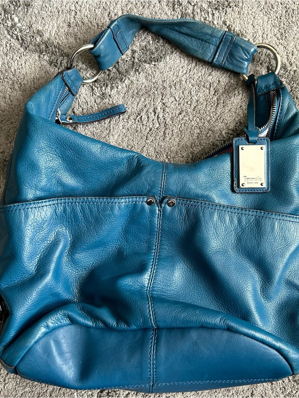 Tignanello Blue Leather Shoulder Hobo Bag